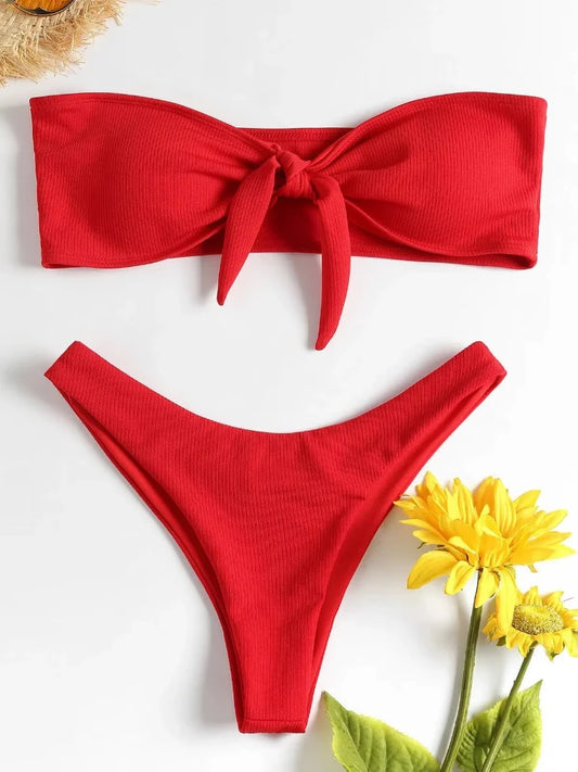 2025 New Bikini Bottoms Women's Swimsuit Low Waisted Bottom Solid Red Swimwear Thong Beachwear Brazilian Bathing Suit Summer