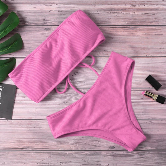 Sexy Bikinis Solid Push Up Bikini Hot Sale Padded Bra Straps High Waist Swimsuit Female Swimwear Women Biquini For Ladies 2024