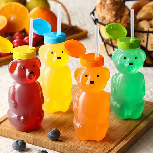 Honey Bear Straw Cups for Babies with Flexible Straws 8 OZ Sippy Bottles Food-Grade & BPA Free